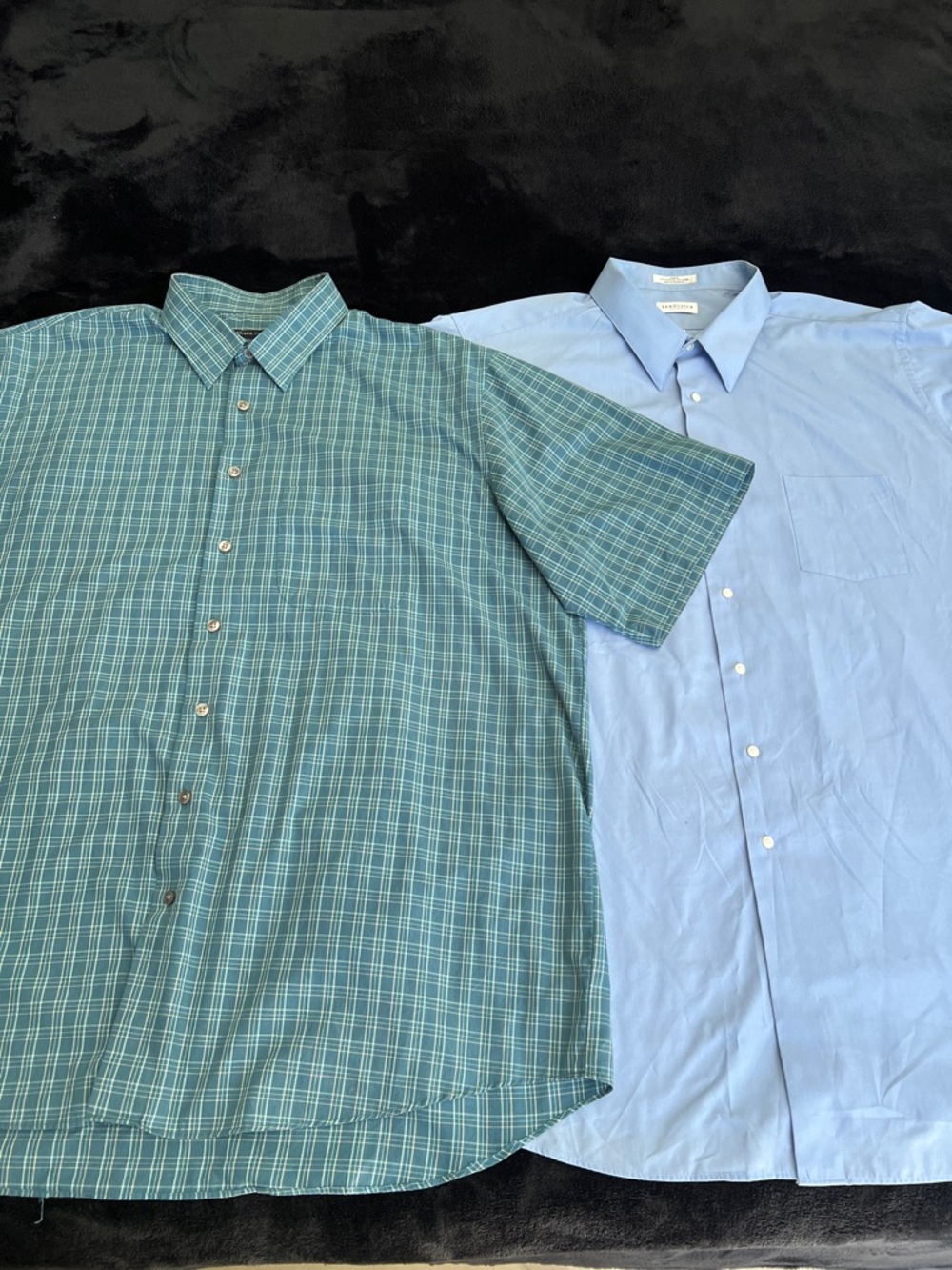 Van Heusen Short-Sleeve Teal Plaid Button-Down Shirt
